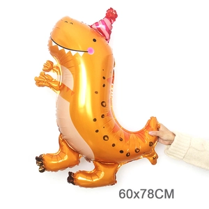 Cartoon orange dinosaur foil balloon with party hat for birthday decoration 60x78cm