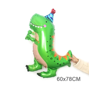 Green dinosaur foil balloon with party hat for birthday decoration 60x78cm size