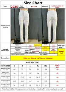 Tableau des tailles pour jean skinny blanc déchiré avec mesures de taille et hanches
