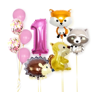 Forest Animal Theme Balloon For Kids Birthday Party Aluminum Foil Latex Fox Hedgehog Squirrel Raccoon Inflatable Supplies