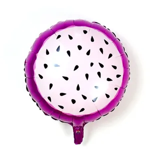 Detail of 18-inch pitaya foil balloon with vibrant pink skin and dragon fruit seed patterns