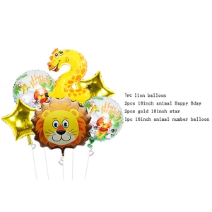 Jungle theme 2nd birthday balloon set with lion, number two, stars and animal prints