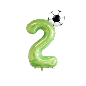 Green number 2 foil balloon with soccer ball print for children's birthday party decor