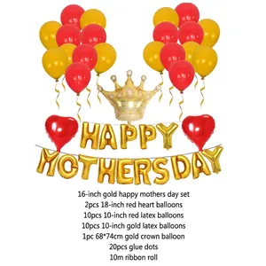 Rose gold Happy Mother's Day balloon set with crown and red heart foil decorations