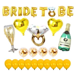 Rose gold Bride to Be balloon set with diamond ring and champagne bottle for bridal showers