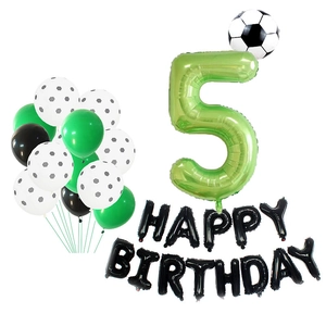 Soccer theme 5th birthday party balloon set with number 5 and happy birthday foil balloons