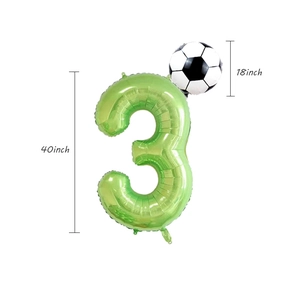 Soccer party balloon set with green number 3 balloon and classic black white football