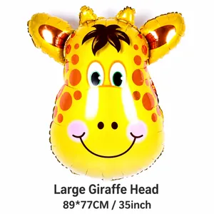 Grote giraf hoofd cartoon folieballon in geel met oranje vlekken formaat 89x77cm