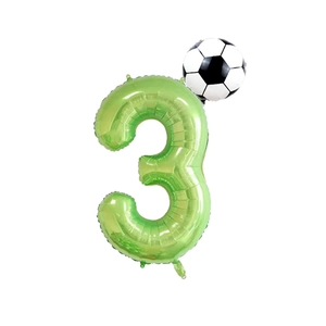 Green number 3 balloon and soccer foil balloon set for children birthday party decoration