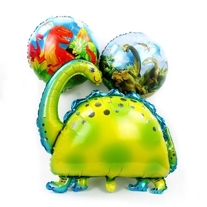 Cartoon Dinosaurier Folienballons Set mit grünem Brontosaurus und bunten runden Motiven