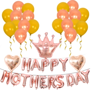 Happy Mother's Day Balloon Set Rose Gold Gold Crown Heart Foil Latex Balloons Party Decoration Background Supplies