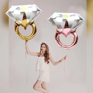 Rose gold diamond ring foil balloons set for bridal shower and wedding decorations