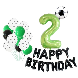 Soccer Theme Birthday Decoration Green Number Happy Birthday Letter Foil Latex Football Balloons Boy Party Supplies