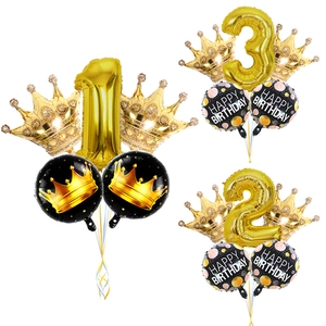 Ballon en Aluminium Numéro Couronne Or Décoration Fête Joyeux Anniversaire Pois Noirs Or Article de Célébration Festive