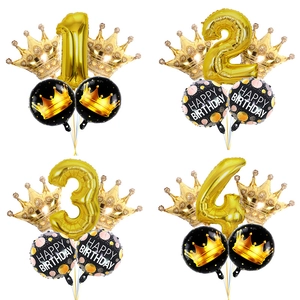 Kit de ballons chiffre couronne dorée avec ballons Happy Birthday pour fête d'anniversaire