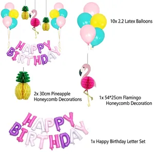 Kit de décoration anniversaire tropical avec flamant rose et ballons en aluminium