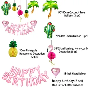 Kit de décoration anniversaire flamant rose et ananas avec des ballons tropicaux
