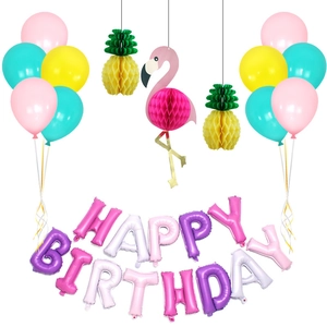 Ensemble de Ballons d'Anniversaire Tropical Flamant Rose Ananas Avec Bannière Happy Birthday Ballons en Aluminium Latex et Décorations de Fête en Papier