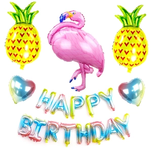 Kit de ballons flamant rose et ananas avec lettres Happy Birthday en film coloré