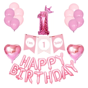 1st Birthday Party Decoration Set Aluminum Foil Letter Balloons Number One Crown Heart Banner For Baby Shower Boys Girls