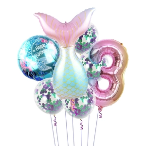 Mermaid party balloon kit with gradient fish tail and number 3 balloon for birthday