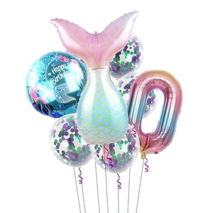 Mermaid party balloon set with gradient tail and rainbow number zero for girl birthday