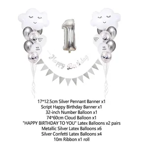 Set decorativo per 1° compleanno argento con palloncino nuvola e festoni festivi