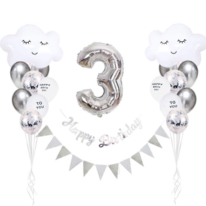 Set palloncini nuvola sorriso argento e bianco con striscione per decoro 3° compleanno