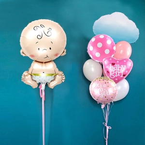 Décorations de Ballons Baby Shower Gender Reveal Ballons en Latex de Feuille d'Aluminium Dessin Animé Bébé Garçon Fille Fournitures de Fête
