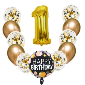 Gold Number Balloon Happy Birthday Foil Balloon And Confetti Latex Balloons For Birthday Celebration Party Decoration