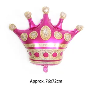 Pink and gold crown aluminum foil balloon for birthday party decorations, size 76x72cm