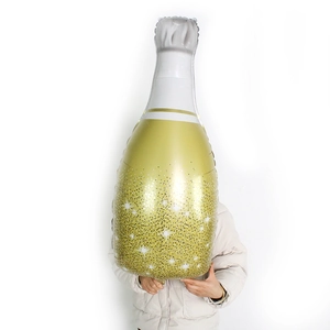 Large golden champagne bottle foil balloon for bar party and event celebration