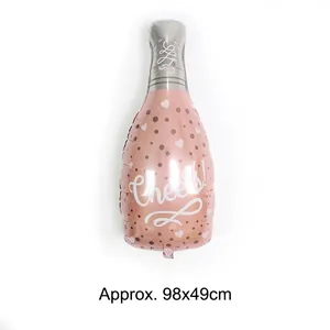 Rose gold champagne bottle foil balloon with Cheers text for party decor, 98x49cm size