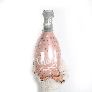 Large pink champagne bottle foil balloon with Cheers print for party decorations