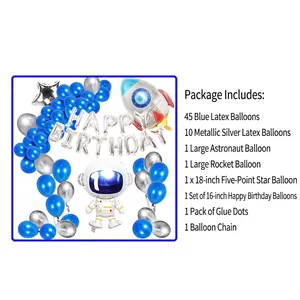Astronaut and rocket outer space balloon arch kit for galaxy themed birthday party decor