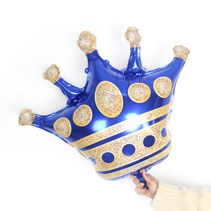 Deep blue crown aluminum foil balloon with gold polka dots for birthday party decoration