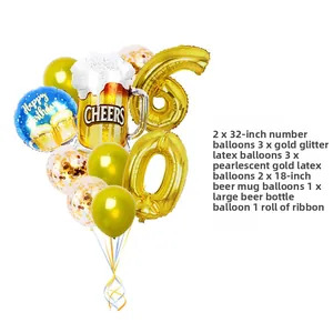 Décoration 60 ans avec ballons chiffres dorés et ballon chope de bière géant