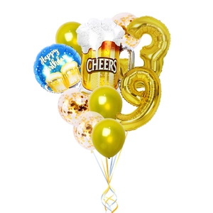 Cheers Chopes à Bière Anniversaire Fête Décoration Ballons Ensemble Numéros en Feuille d'Or Bleu Rond Ballons Fête