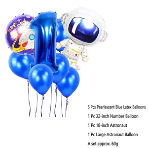 Kit ballons astronaute 1er anniversaire avec chiffre 1 bleu 32 pouces et ballons en aluminium