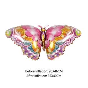 Pink butterfly foil balloon with gradient wings for festival decoration 85x40cm