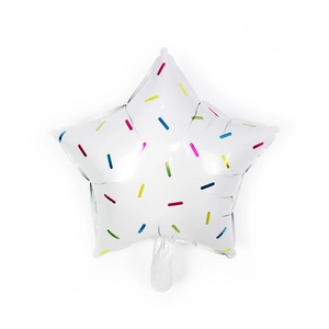 18 inch white star foil balloon with colorful sprinkles pattern for party decorations