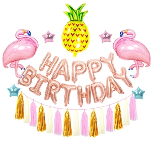 Kit de Ballons en Feuille d'Aluminium Flamant Rose Ananas Hawaïen Décoration de Fête Tropicale d'Été Assortiment d'Anniversaire