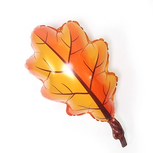 Autumn maple leaf foil balloon with orange gradient and realistic brown vein textures