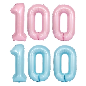 Set of 40-inch pink and blue 100 number foil balloons for baby's 100th day celebration