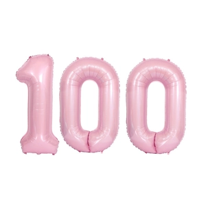 Pearly pink number 100 foil balloons for first birthday and baby shower party decor