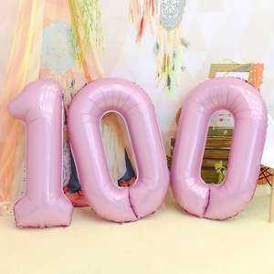 Pearly light pink 100 number foil balloon set for baby 100 days party decoration