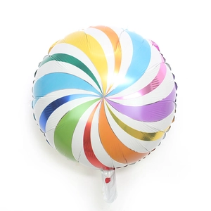 18-inch colorful swirl spiral round foil balloon with vibrant metallic rainbow stripes