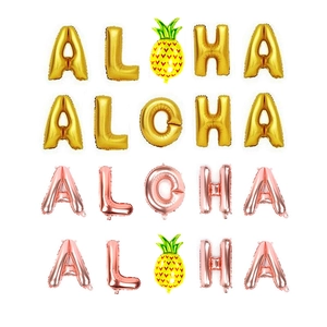 Summer Tropical Aloha Pineapple Alphabet Foil Balloon Set Gold Rose Gold Letter Aluminum Film Mylar Balloon Party Decoration