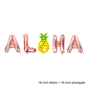 16-inch rose gold ALOHA foil balloon set with colorful pineapple for summer party decor