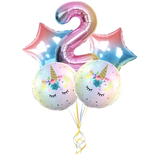 Rainbow Gradient Unicorn Aluminum Foil Balloon Set For Birthday Party Decoration Large Number Star Heart Balloons Supplies